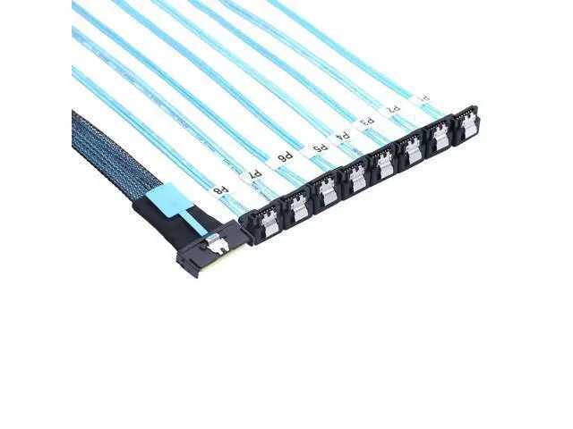 Alt view image 4 of 6 - WRIARICH MCIO PCIe SAS SFF-8654 8i 74Pin to 8* SATA 7Pin Female 90-Degree Cable \u2013 32AWG High-Speed Server Hard Drive Adapter (0.8M)