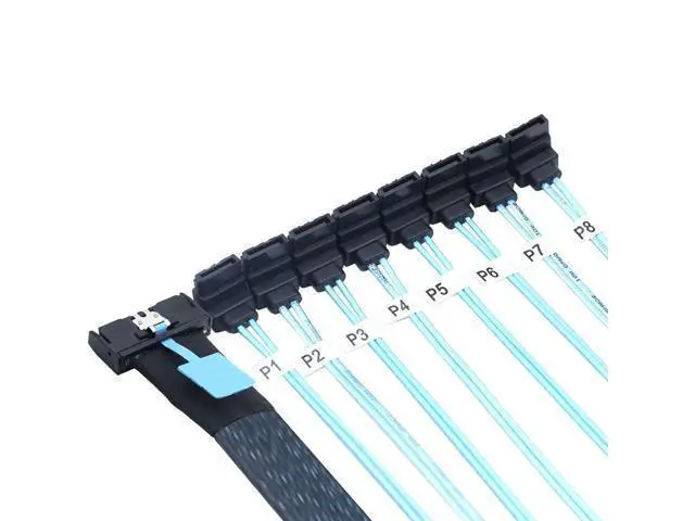 Alt view image 5 of 6 - WRIARICH MCIO PCIe SAS SFF-8654 8i 74Pin to 8* SATA 7Pin Female 90-Degree Cable \u2013 32AWG High-Speed Server Hard Drive Adapter (0.8M)