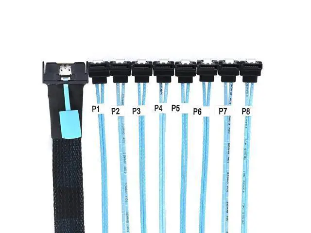 Alt view image 6 of 6 - WRIARICH MCIO PCIe SAS SFF-8654 8i 74Pin to 8* SATA 7Pin Female 90-Degree Cable \u2013 32AWG High-Speed Server Hard Drive Adapter (0.8M)