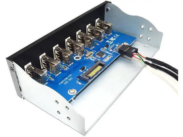 Alt view image 3 of 3 - WRIARICH 7 Port USB 2.0 5.25" Internal CD-ROM Bay Front Panel USB Hub,7 x USB 2.0 Type A Female to Motherboard USB 10 pin Hub Splitter Adapter w/ 5.25 inch Metal Bracket