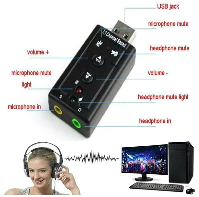 Alt view image 7 of 7 - WRIARICH USB External 7.1 Channel Audio Device Sound Card Adapter For Laptop PC Computer, Sound-Cards Headphone Audio-Adapter External Virtual Portable Stereo USB Usb-2.0