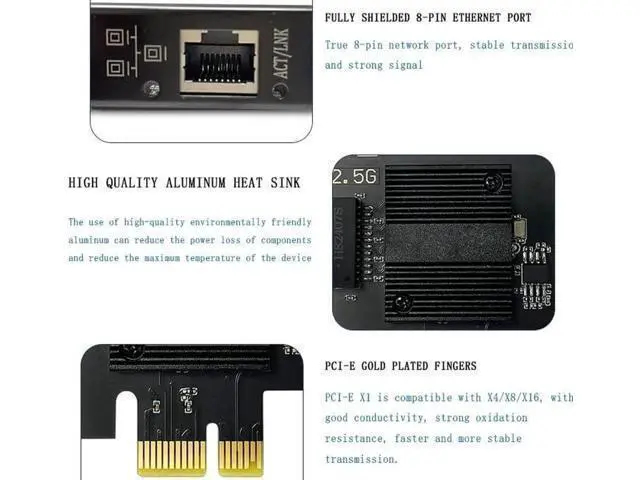 Alt view image 6 of 6 - WRIARICH 2.5Gbase-T Pcie Network Card I226-V Chip 2.5G PCI Express Gigabit Ethernet Card Wired RJ45 LAN Adapter Converter for Window 10/11