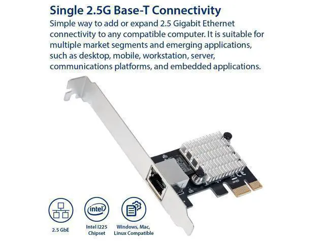 Alt view image 2 of 7 - WRIARICH Vszerda 2.5 Gigabit Ethernet PCI Express PCI-E Network Interface Card 10/100/1000/25000 Mbps RJ45 LAN Intel I225 Chipset, Black (SY-PEX24076)
