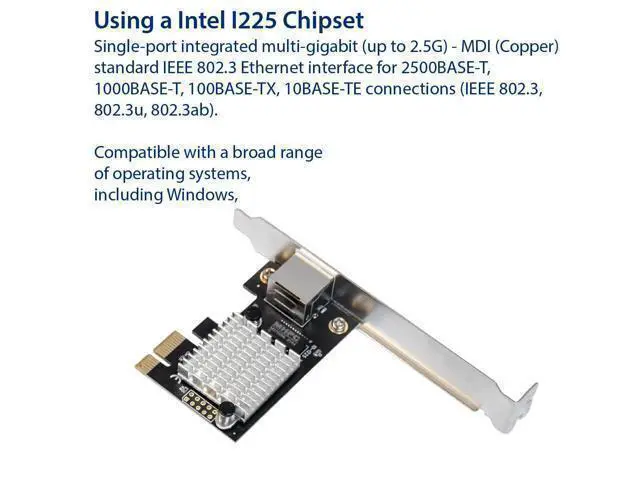 Alt view image 3 of 7 - WRIARICH Vszerda 2.5 Gigabit Ethernet PCI Express PCI-E Network Interface Card 10/100/1000/25000 Mbps RJ45 LAN Intel I225 Chipset, Black (SY-PEX24076)