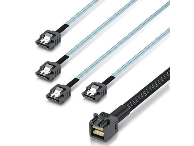Alt view image 2 of 4 - WRIARICH MiniSAS HD SFF-8643 Breakout to 4xSATA Cable, for Server JBOD/Storage Tray & SAS RAID Controller Compatibility, 0.5m(1.6ft), 4-Pack