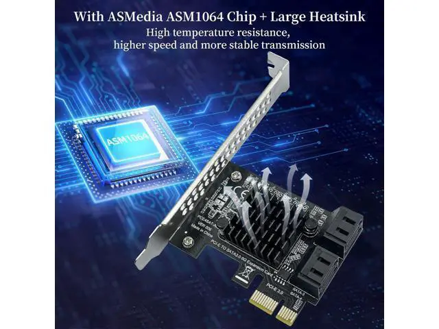 Alt view image 2 of 7 - WRIARICH 4-Port PCIe SATA III 6Gbps Expansion Card, PCIe x1 to 4 Port SATA 3.0 Controller Card - ASM1064 Chip, with Low Profile Bracket for Windows Linux Mac