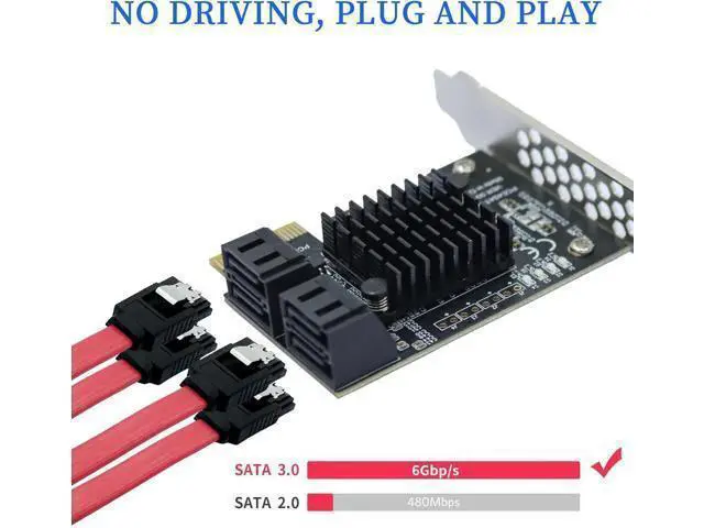 Alt view image 4 of 7 - WRIARICH 4-Port PCIe SATA III 6Gbps Expansion Card, PCIe x1 to 4 Port SATA 3.0 Controller Card - ASM1064 Chip, with Low Profile Bracket for Windows Linux Mac