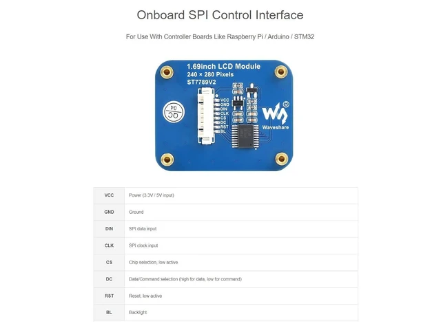 Alt view image 3 of 7 - WRIARICH 1.69inch LCD Display Module 240×280 Resolution 262K Display Colors IPS Screen for Raspberry Pi, Arduino, STM32,Embedded ST7789V2 Driver Chip,SPI Interface