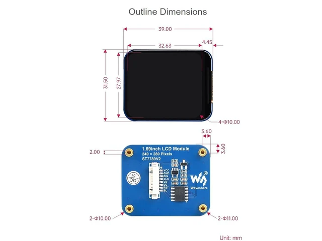 Alt view image 7 of 7 - WRIARICH 1.69inch LCD Display Module 240×280 Resolution 262K Display Colors IPS Screen for Raspberry Pi, Arduino, STM32,Embedded ST7789V2 Driver Chip,SPI Interface