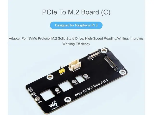 Alt view image 2 of 7 - WRIARICH PCIe to M.2 Adapter Board (C) for Raspberry Pi 5,Support M.2 NVMe SSD 2230 2242 2260 2280,Supports Gen2 and Gen3 Modes