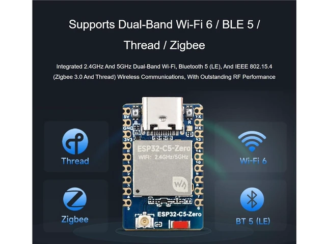 Alt view image 3 of 7 - WRIARICH ESP32-C5 Mini 2.4GHz/5GHz Dual-Band Wi-Fi Development Board with pre-soldered Header Based on ESP32-C5-HF4Integrated Bluetooth 5 (LE),IEEE 802.15.4 Wireless Communications