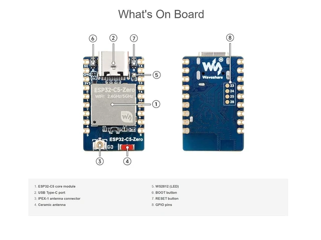 Alt view image 5 of 7 - WRIARICH ESP32-C5 Mini 2.4GHz/5GHz Dual-Band Wi-Fi Development Board with pre-soldered Header Based on ESP32-C5-HF4Integrated Bluetooth 5 (LE),IEEE 802.15.4 Wireless Communications