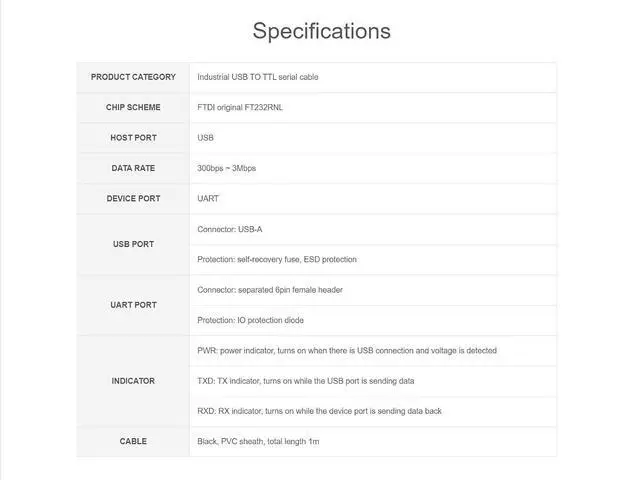 Alt view image 7 of 7 - WRIARICH Industrial USB to TTL 6pin Serial Adapter Cable, USB to TTL (C) Converter Onboard FT232RNL Chip,Compatible with Win11/10/8.1/8/7,Mac, Linux, Android,3.3V/5V Voltage Level Switching
