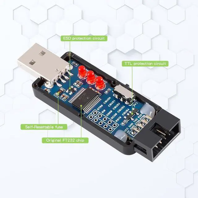 Alt view image 3 of 7 - WRIARICH Industrial USB to Serial Adapter UART Serial Adapter FT232RL Serial to USB Converter USB to TTL Adapter Port Module Support Multi Systems and Multi Protection Circuits with Shell