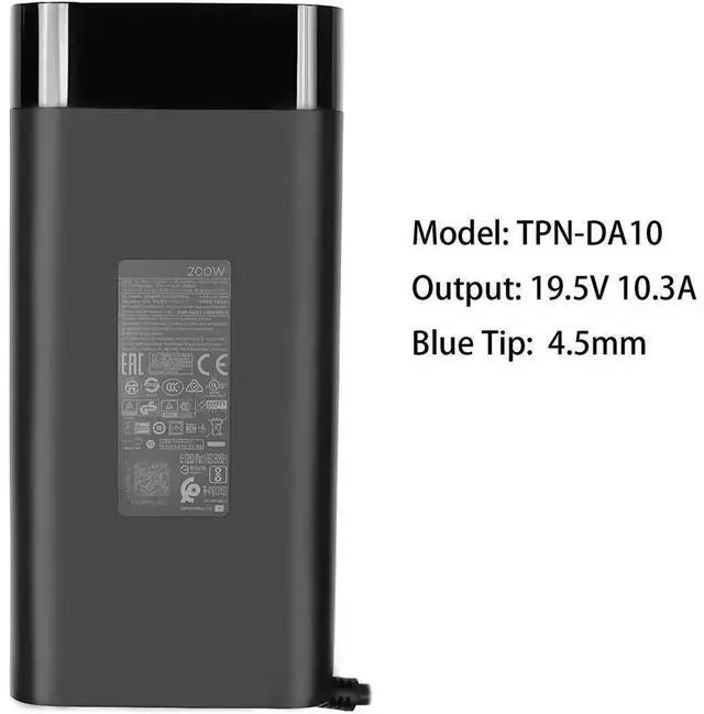 Alt view image 5 of 5 - WRIARICH New Slim 200W Charger Replacement for HP OMEN 15-en0023dx Laptop PC 19.5V 10.3A TPN-DA10 L00818-850 L00895-003 Power Supply Adapter Cord