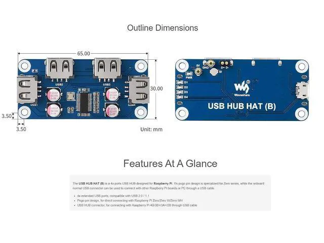 Alt view image 6 of 7 - WRIARICH USB HUB HAT B Expansion Board for Raspberry Pi 4 B/3 B+/3 A+/2 B/Zero/Zero 2 W/W/WH,PC,4 USB Ports Compatible with USB2.0/1.1