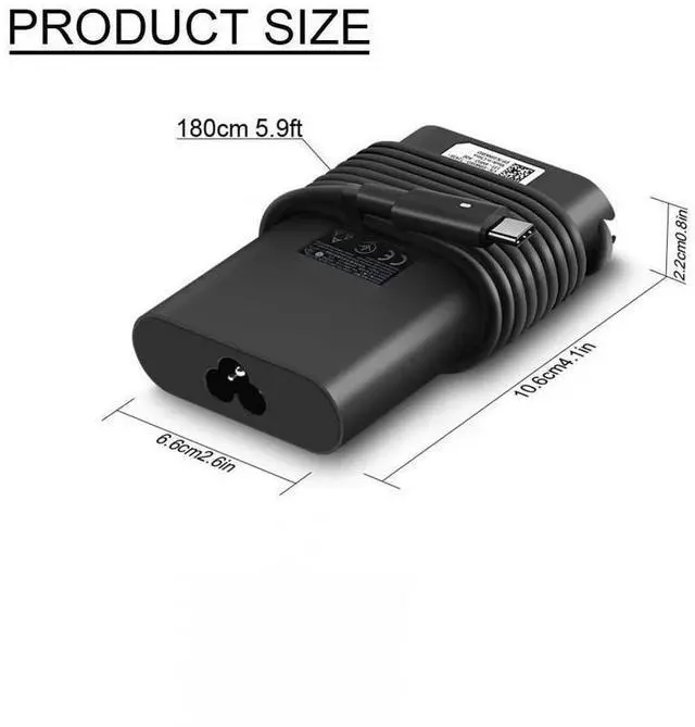 Alt view image 4 of 5 - WRIARICH 45W 65W USB-C Charger Replacement for Dell Vostro 13 5310 Laptop 20V 2.25A 3.25A Power Supply Adapter Cord
