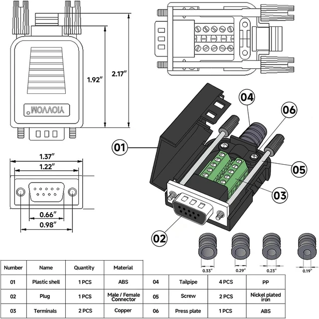 Alt view image 2 of 7 - WRIARICH DB9 Breakout Connector,DB9 Solderless RS232 D-SUB Female Serial Adapters 9-Pin Port White Adapter to Terminal Connector Signal Module with case Set of 10