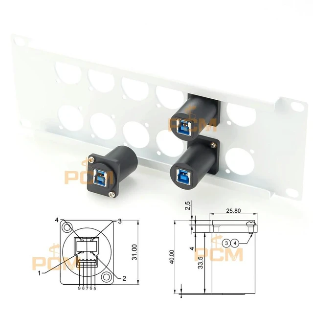 Alt view image 3 of 3 - WRIARICH D Type USB 3.0 Cable Type B Jack Socket Plug Module Panel Mount Holder Adapter Female to Female Connector Coupler 5Gbps
