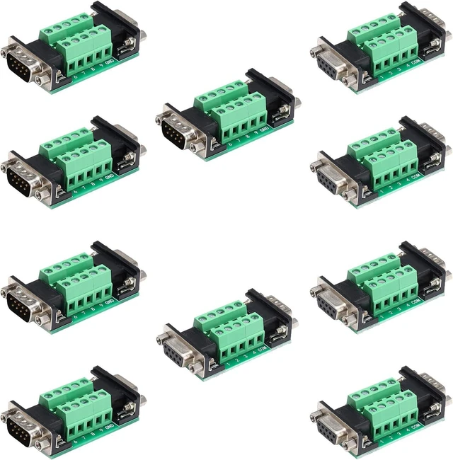 Main image of WRIARICH 10pcs DB9 Male to Female Terminal Breakout Board, RS232 D-SUB Serial to 9pin Port Terminal Block Gender Changer Connector