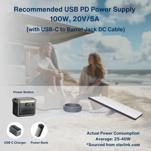 Alt view image 2 of 7 - WRIARICH DC to USB-C Power Cable for Starlink Mini 15M/50FT, Support PD 100W 20V/5A Input, 19AWG Cord & Waterproof Barrel Jack, Compatible with USB-C PD Power Bank Charger Power Supply