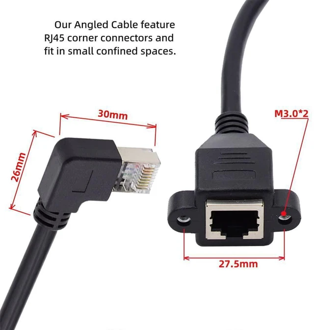 Alt view image 2 of 7 - WRIARICH Right Angled 90 Degree 8P8C FTP STP UTP Cat6 Male to Female LAN Ethernet Network Extension Cable with Panel Mount Holes