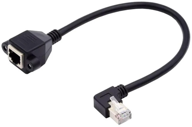 Main image of WRIARICH Right Angled 90 Degree 8P8C FTP STP UTP Cat6 Male to Female LAN Ethernet Network Extension Cable with Panel Mount Holes