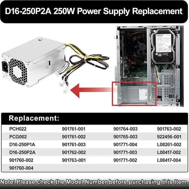 Alt view image 2 of 7 - WRIARICH 250W Power Supply, D16-250P1A D16-250P2A L08417-002 L08417-004 PCH022 901760-002 901761-001 Compatible For HP ProDesk 280 282 480 400 600 800 G3/G4 Business Desktop