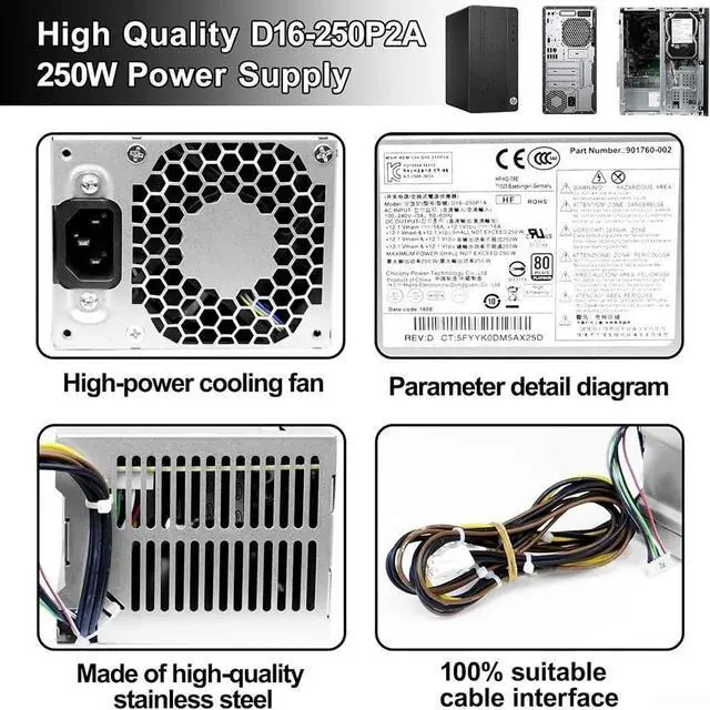 Alt view image 5 of 7 - WRIARICH 250W Power Supply, D16-250P1A D16-250P2A L08417-002 L08417-004 PCH022 901760-002 901761-001 Compatible For HP ProDesk 280 282 480 400 600 800 G3/G4 Business Desktop