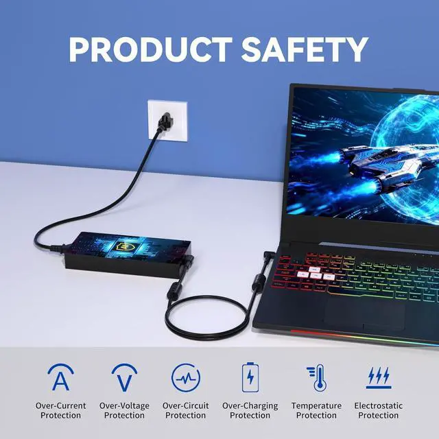 Alt view image 7 of 7 - WRIARICH 14A 20V 280W for Asus Laptop Charger 6.0 x 3.7MM, Compatible with ROG Strix G15 G17 G614 G713 G814 Scar 15 17 G532L G732L G733Z Zephyrus S17 M16 Gaming A16 FA617 Laptop-Grid Surface Design
