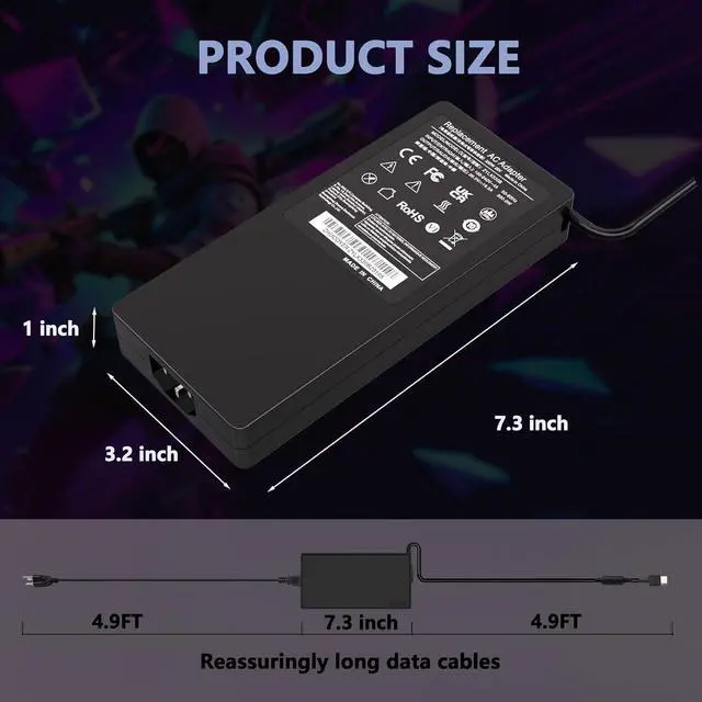 Alt view image 4 of 7 - WRIARICH 330W for Lenovo Laptop Charger Rectangle Tip Fit for Lenovo Legion Laptop