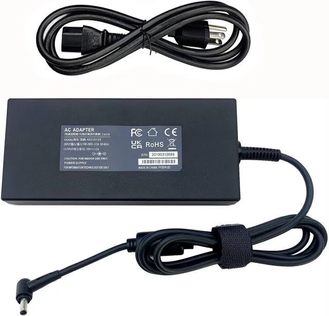 Alt view image 7 of 7 - WRIARICH 240W 20V 12A AC Adapter for MSI Pulse GL76 GL66 Crosshair 15 16 17 Katana GF76 Stealth 14 Studio A13FV ms-14K1 ms-1543 Laptop Charger A20-240P2A A240A010P ADP-240EB D Power Supply