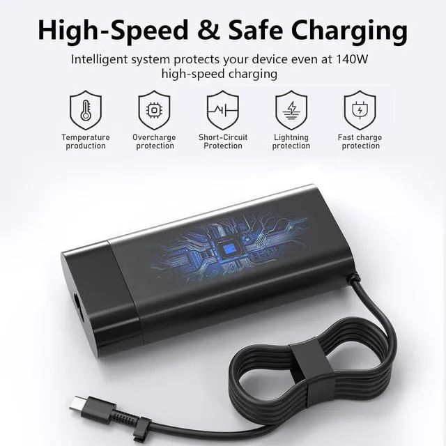 Alt view image 3 of 7 - WRIARICH 140W USB-C PD 3.1 Charger Compatible with HP OMEN Transcend 14-fb0000 MAX 16-ah0000, Omnibook, Spectre x360 16-aa0000, ZBook 8 G1a/G1i/G1as 14 16, Ultra G1a/G1ak Laptop Power Supply