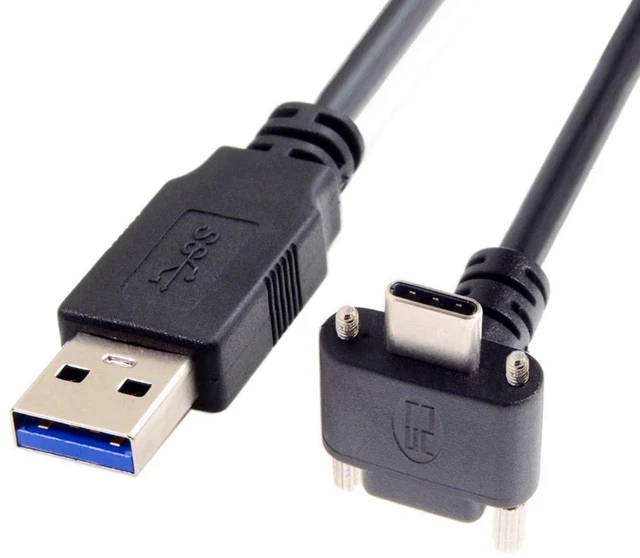 Main image of WRIARICH USB 3.0 to USB C 90 Degree Angled Data Cable with Panel Mount Screw for Industrial Camera 5.0M