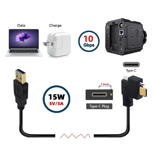 Alt view image 2 of 7 - WRIARICH USB 3.1 Type-C Single Locking Screw Left Right Angled to USB3.0 Type-A Male to Male Data Power Cable for Camera 5M