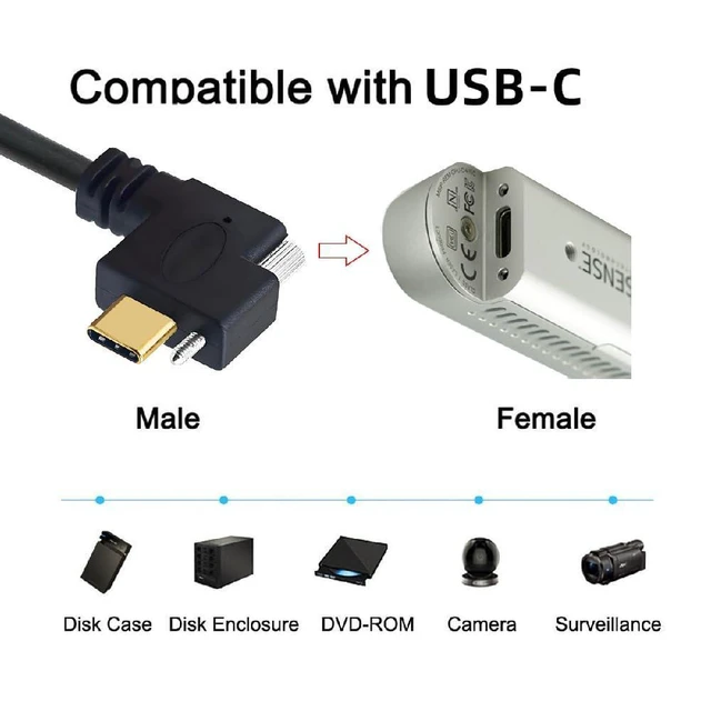 Alt view image 4 of 7 - WRIARICH USB 3.1 Type-C Single Locking Screw Left Right Angled to USB3.0 Type-A Male to Male Data Power Cable for Camera 5M