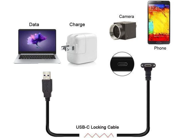 Alt view image 7 of 7 - WRIARICH USB 3.1 Type-C Dual Screw Locking Down Up Angled to Standard USB3.0 Data Cable 90 Degree for Camera (300cm)