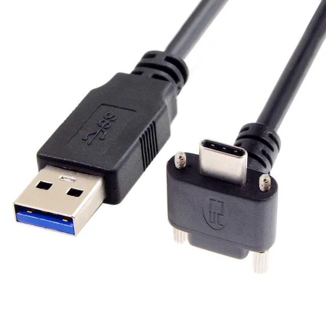 Main image of WRIARICH Down Up Angled USB 3.1 Type-C Dual Screw Locking to Standard USB3.0 Data Cable 90 Degree for Camera 3M