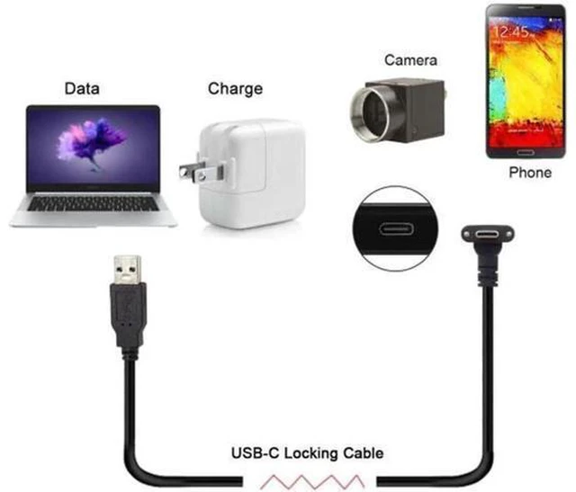 Alt view image 6 of 7 - WRIARICH Down Up Angled USB 3.1 Type-C Dual Screw Locking to Standard USB3.0 Data Cable 90 Degree for Camera 10feet