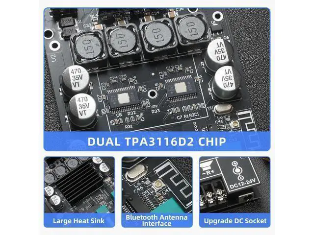 Alt view image 6 of 6 - WRIARICH ZK-1002T 100W+100W Power Amplifier Board, TPA3116D2 Chip with Bluetooth and AUX Inputs, 2.0 Channel Audio Power Amplifier (ZK-1002T)