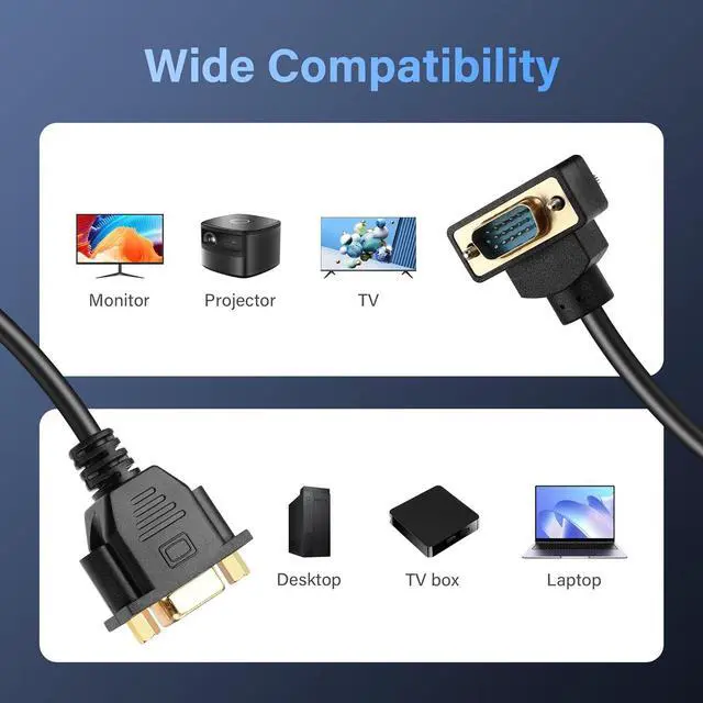 Alt view image 4 of 7 - WRIARICH Right Angle VGA Cable,90 Degree Down Bend Angle VGA Male to Female Full HD 1080P High Resolution Video Extension Cable 0.5M (Down)