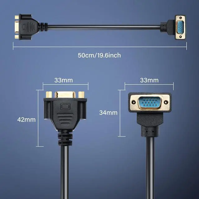 Alt view image 7 of 7 - WRIARICH Right Angle VGA Cable,90 Degree Down Bend Angle VGA Male to Female Full HD 1080P High Resolution Video Extension Cable 0.5M (Down)