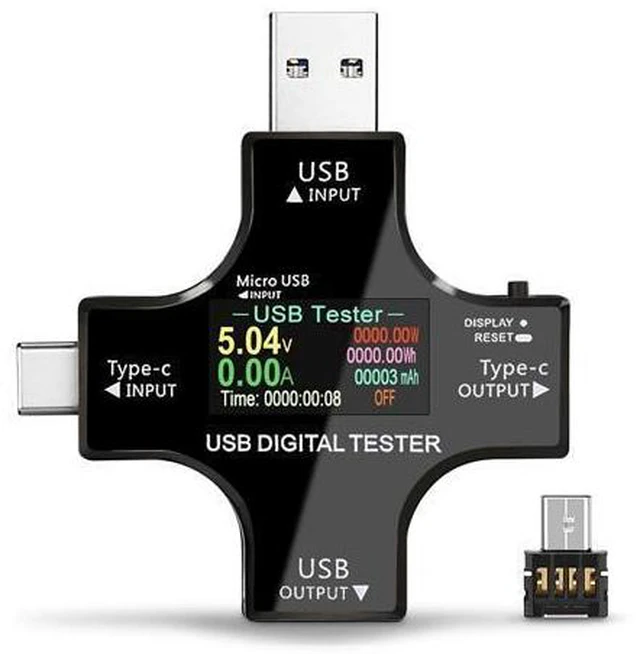 Main image of USB Power Meter Testers, Electop Upgrade Multi Functional 2 in 1 Type C USB Tester, LCD Digital Multimeter, Voltage,Current, Power Capacity, Temperature, Working Time Detector (Pack with OTG Adapter)