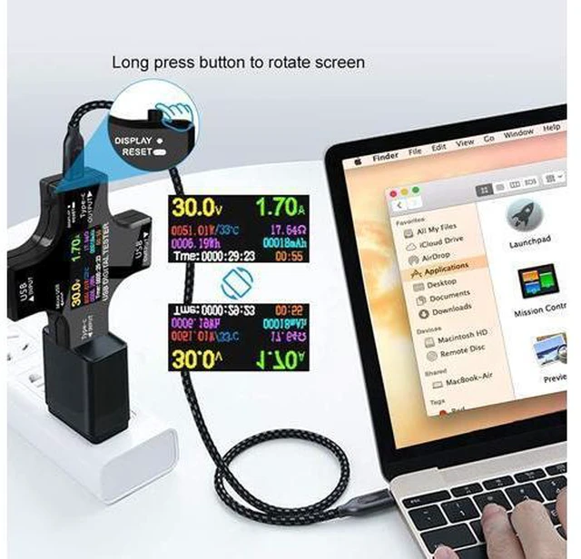 Alt view image 3 of 7 - USB Power Meter Testers, Electop Upgrade Multi Functional 2 in 1 Type C USB Tester, LCD Digital Multimeter, Voltage,Current, Power Capacity, Temperature, Working Time Detector (Pack with OTG Adapter)