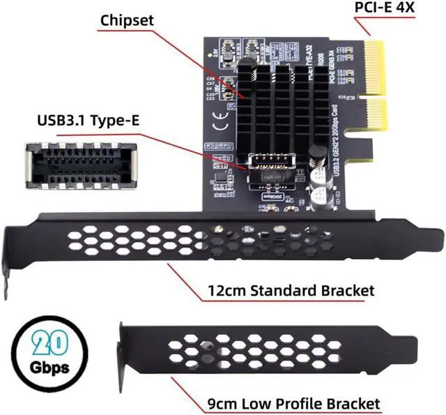 Alt view image 5 of 7 - WRIARICH USB 3.2 Gen2 Type-E 20Gbps Front Panel Socket to PCI-E 4X Express Card Adapter for Desktop Motherboard