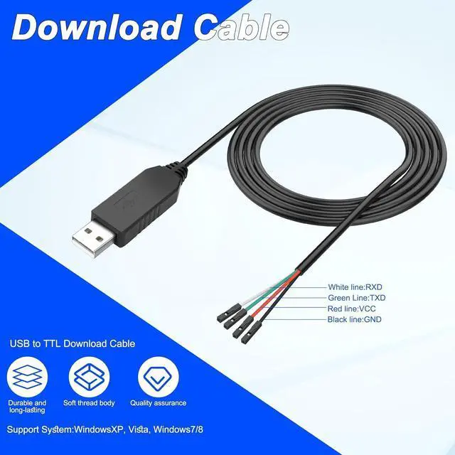 Alt view image 5 of 7 - WRIARICH USB to TTL 5V 3.3V Serial Download Cable,USB to TTL TX RX VCC GND Pinout Signal 4 Pin Female Socket with Prolific FTDI Chip for Windows 10 8 7 XP Vista Android (3.3FT)