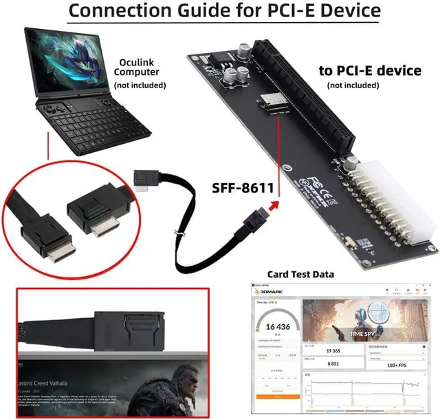 Alt view image 3 of 7 - WRIARICH Left Angled 90 Degree OcuLink PCIe 4.0 PCI-Express SFF-8611 4i to SFF-8611 Data Active Cable for eGPU SSD 50cm