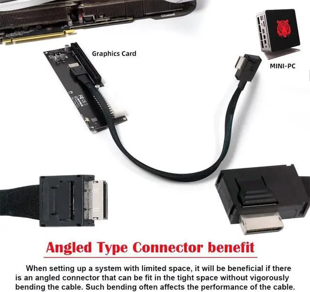 Alt view image 5 of 7 - WRIARICH Left Angled 90 Degree OcuLink PCIe 4.0 PCI-Express SFF-8611 4i to SFF-8611 Data Active Cable for eGPU SSD 50cm