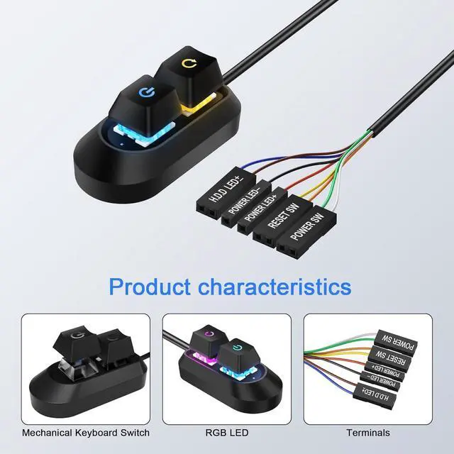 Alt view image 2 of 7 - WRIARICH External Power Button for Desktop, PC Power Switch, Push Button, Manual Operation, Black
