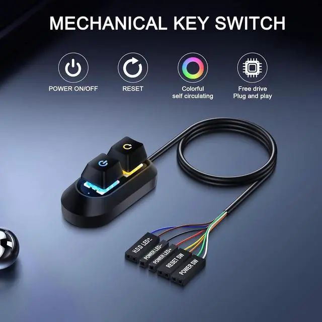 Alt view image 4 of 7 - WRIARICH External Power Button for Desktop, PC Power Switch, Push Button, Manual Operation, Black